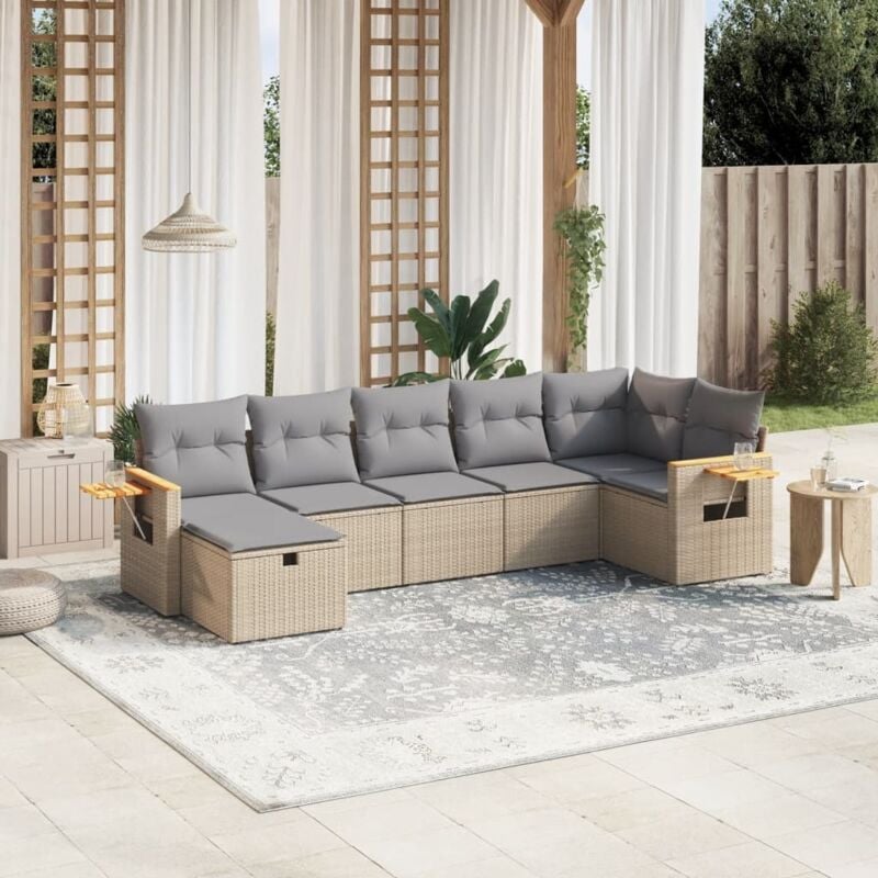 Salon de jardin avec coussins 7pcs mélange beige résine tressée - Vidaxl