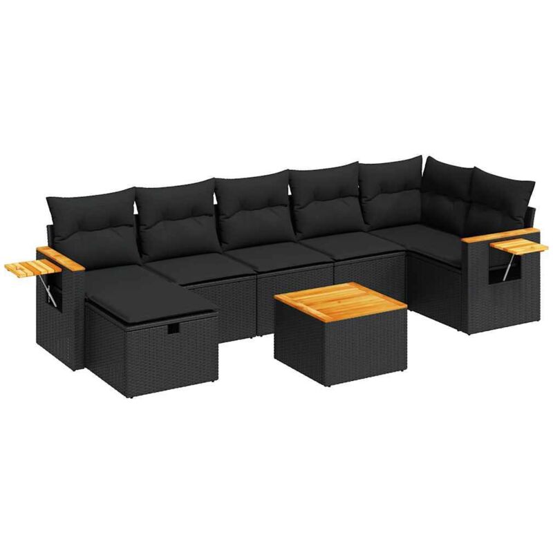 Vidaxl - Salon de jardin 8 pcs avec coussins noir résine tressée