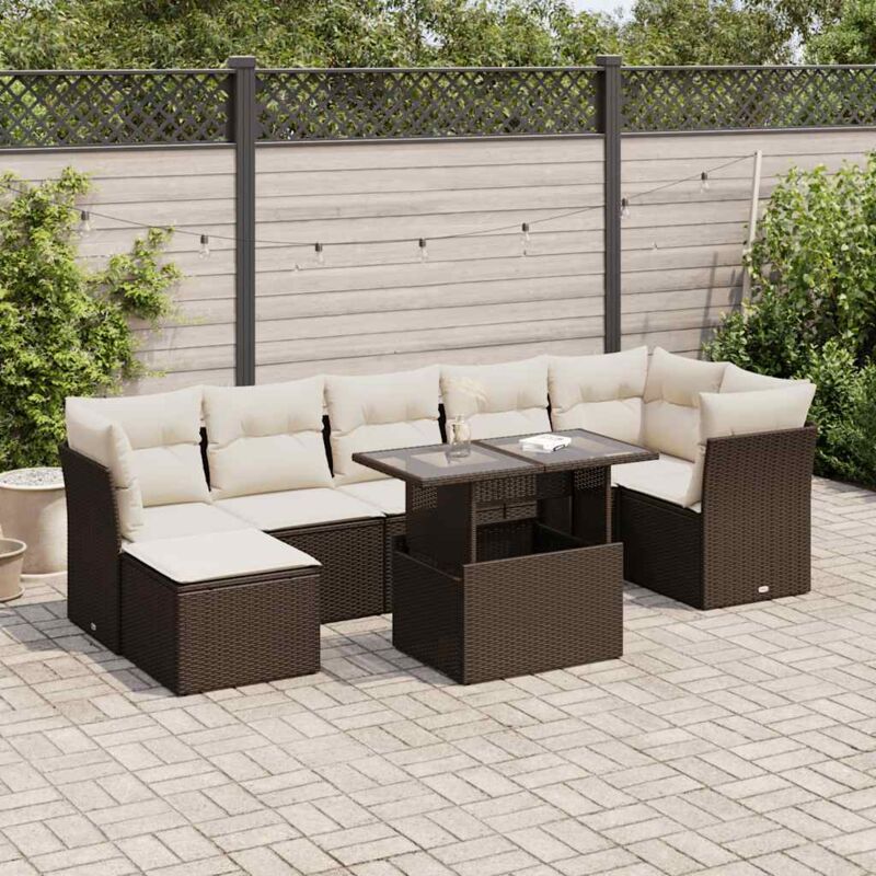Salon de jardin 8 pcs avec coussins marron résine tressée - Vidaxl