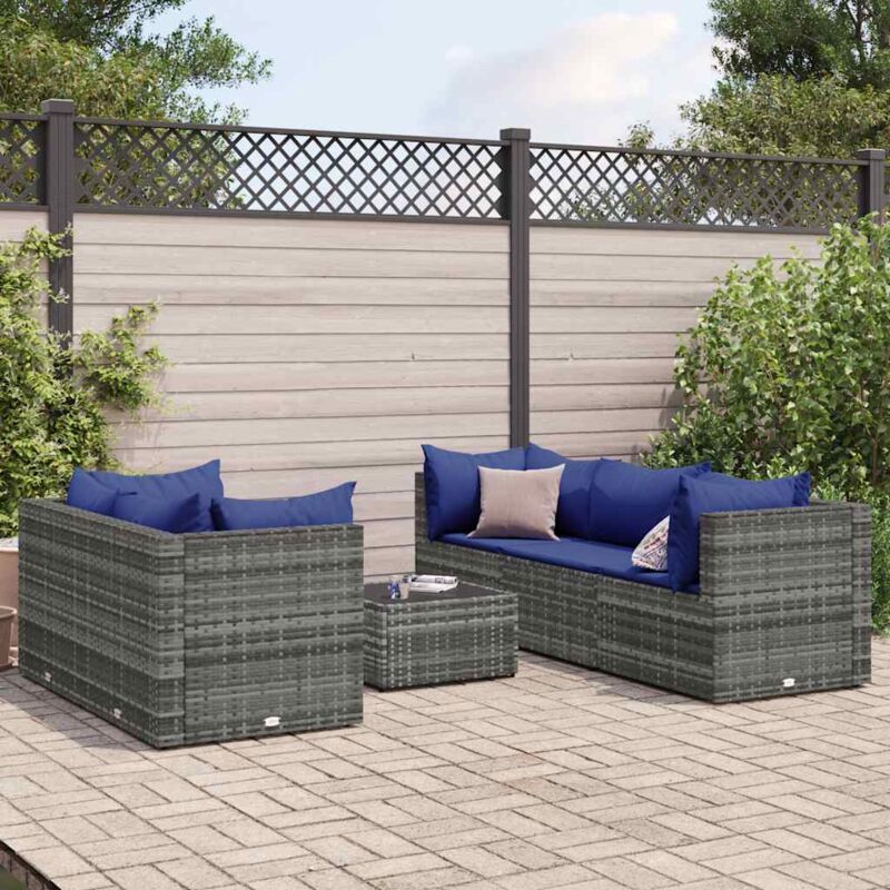 Salon de jardin 6 pcs avec coussins Gris Résine tressée vidaXL