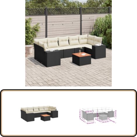 Salon de jardin 8 pcs avec coussins noir résine tressée - Ensemble Salon De Jardin - Meuble De Jardin - Jardin Extérieur - Mobilier De Jardin - Chaise Lounge