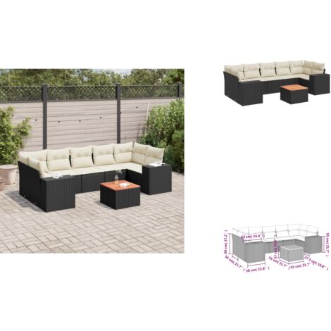 Salon de jardin 8 pcs avec coussins noir résine tressée - Ensemble Salon De Jardin - Meuble De Jardin - Jardin Extérieur - Mobilier De Jardin - Chaise Lounge