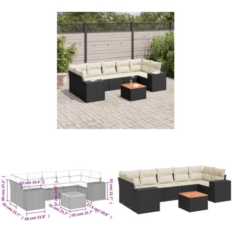 Salon de jardin 8 pcs avec coussins noir résine tressée - Ensemble Salon De Jardin - Meuble De Jardin - Jardin Extérieur - Mobilier De Jardin - Chaise Lounge - Home & Living