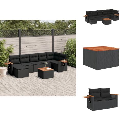 Salon de jardin 8 pcs avec coussins noir résine tressée - Ensemble Salon De Jardin - Meuble Extérieur - Jardin Design - Mobilier De Jardin - Chaise Longue