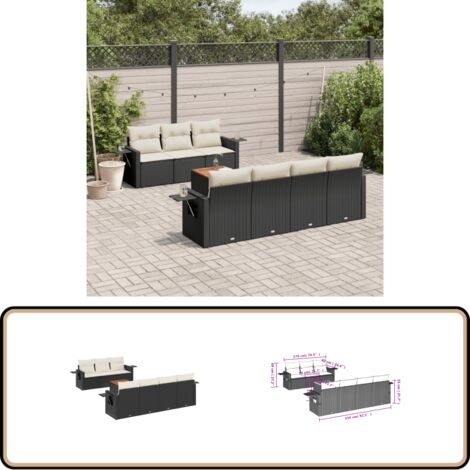 Salon de jardin 8 pcs avec coussins noir résine tressée - Ensemble Salon De Jardin - Meuble Extérieur - Jardin Design - Mobilier De Jardin - Chaise Lounge