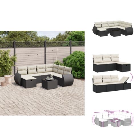 Salon de jardin 8 pcs avec coussins noir résine tressée - Ensemble Salon De Jardin - Mobilier De Jardin - Canapé D'extérieur - Set De Salon - Chaise Longue
