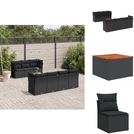 Salon de jardin 8 pcs avec coussins noir résine tressée - Ensemble Salon De Jardin - Mobilier De Jardin - Canapé Extérieur - Table Basse Jardin - Chaise Lounge