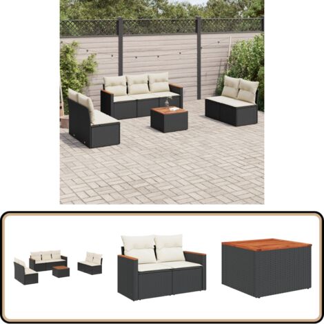 Salon de jardin 8 pcs avec coussins noir résine tressée - Ensemble Salon De Jardin - Mobilier De Jardin - Canapé Extérieur - Table De Jardin - Chaise Lounge