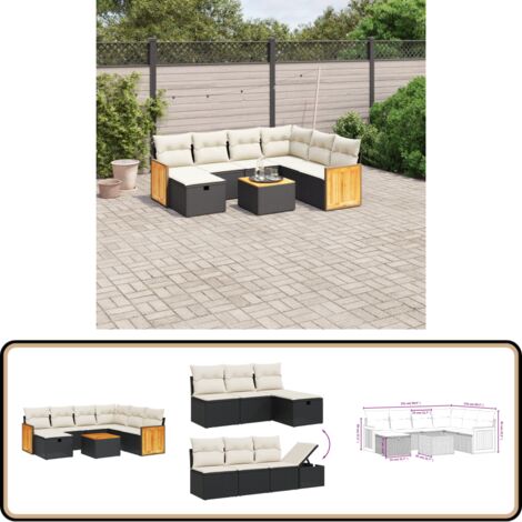 Salon de jardin 8 pcs avec coussins noir résine tressée - Ensemble Salon De Jardin - Mobilier De Jardin - Canapé Extérieur - Table De Jardin - Chaise Lounge