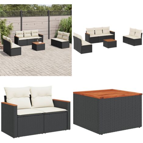 Salon de jardin 8 pcs avec coussins noir résine tressée - Ensemble Salon De Jardin - Mobilier De Jardin - Canapé Extérieur - Table De Jardin - Chaise Lounge - Home & Living