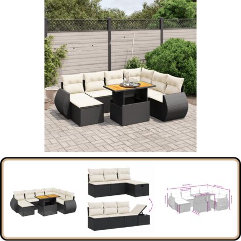 Salon de jardin 8 pcs avec coussins noir résine tressée - Ensemble Salon De Jardin - Mobilier Extérieur - Jardin Design - Set Salon De Jardin - Chaise Lounge