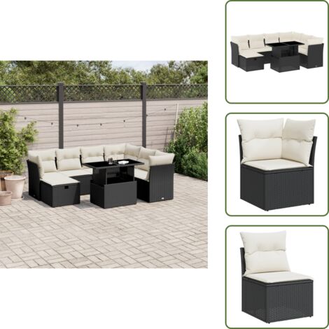 Salon de jardin 8 pcs avec coussins noir résine tressée - Ensemble Salon De Jardin - Mobilier Extérieur - Table De Jardin Extensible - Chaise Lounge - Canapé D'extérieur