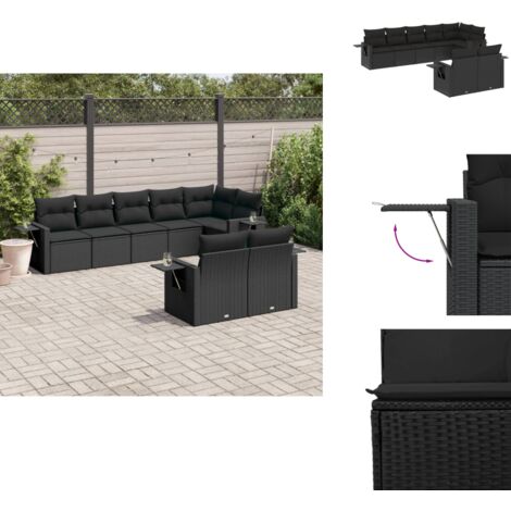 Salon de jardin 8 pcs avec coussins noir résine tressée - Ensemble Salon De Jardin - Salon De Jardin Extérieur - Meuble De Jardin - Mobilier De Jardin - Résine Tressée