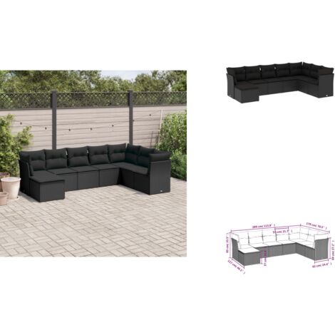Salon de jardin 8 pcs avec coussins noir résine tressée - Salon De Jardin - Canapé Extérieur - Ensemble Salon De Jardin - Meuble De Jardin - Mobilier De Jardin
