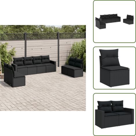 Salon de jardin 8 pcs avec coussins noir résine tressée - Salon De Jardin - Canapé Extérieur - Meuble De Jardin - Mobilier De Jardin - Set Salon De Jardin