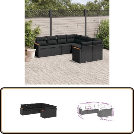 Salon de jardin 8 pcs avec coussins noir résine tressée - Salon De Jardin - Canapé Extérieur - Meuble De Jardin - Set Salon - Résine Tressée
