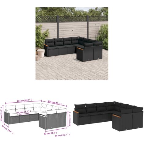 Salon de jardin 8 pcs avec coussins noir résine tressée - Salon De Jardin - Canapé Extérieur - Meuble De Jardin - Set Salon - Résine Tressée - Home & Living