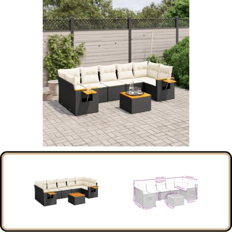 Salon de jardin 8 pcs avec coussins noir résine tressée - Salon De Jardin - Canapé Extérieur - Mobilier De Jardin - Set Salon De Jardin - Résine Tressée