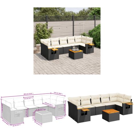 Salon de jardin 8 pcs avec coussins noir résine tressée - Salon De Jardin - Canapé Extérieur - Mobilier De Jardin - Set Salon De Jardin - Résine Tressée - Home & Living