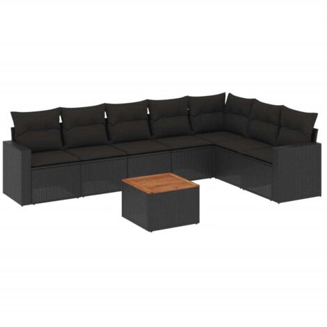 Salon de jardin 8 pcs avec coussins noir résine tressée vidaXL