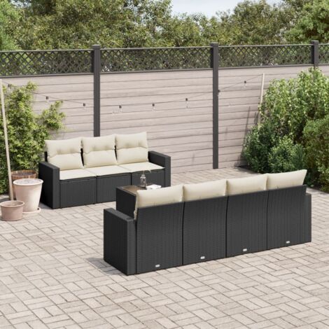 Salon de jardin 8 pcs avec coussins noir résine tressée vidaXL