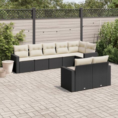 Salon de jardin 8 pcs avec coussins noir résine tressée vidaXL