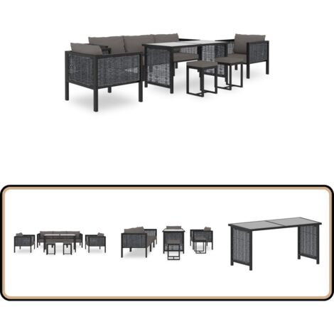 Salon de jardin 8 pcs avec coussins Résine tressée Anthracite - Salon De Jardin - Mobilier De Jardin - Ensemble De Salon - Canapé Extérieur - Chaise Longue