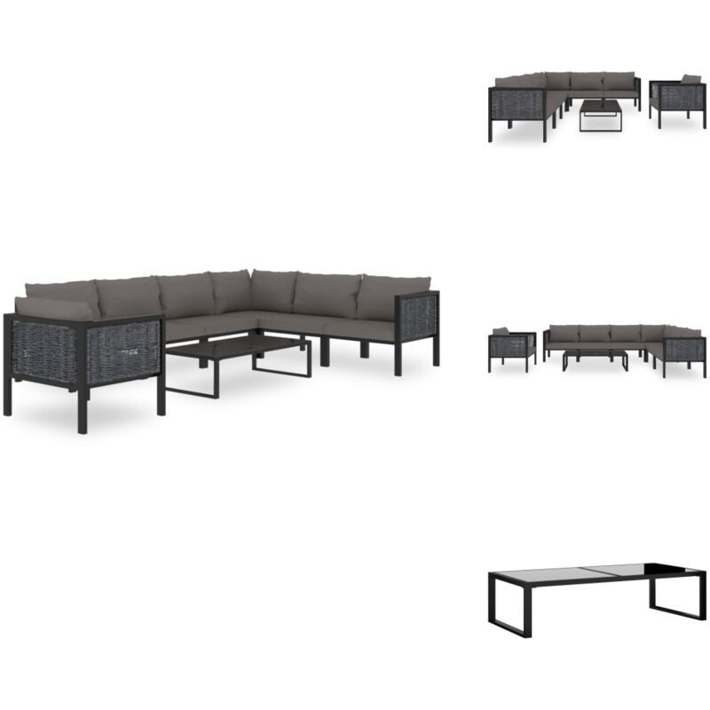 Salon de jardin 8 pcs avec coussins Résine tressée Anthracite - Salon De Jardin - Mobilier De Jardin - Ensemble Extérieur - Canapé D'extérieur