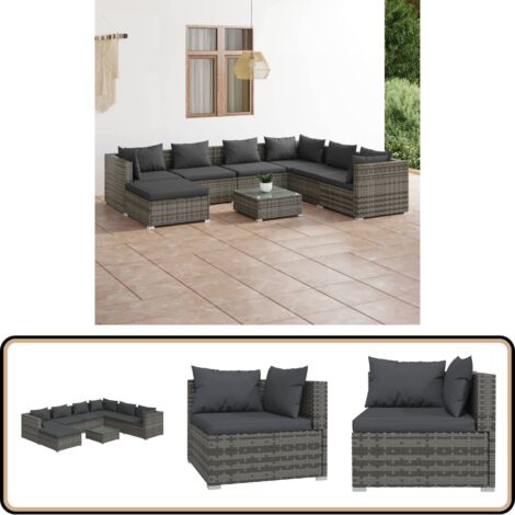 Salon de jardin 8 pcs avec coussins Résine tressée Gris - Salon De Jardin - Meuble De Jardin - Ensemble De Meubles De Jardin - Mobilier De Jardin - Résine Tressée
