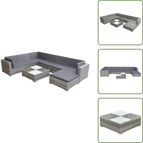 Salon de jardin 8 pcs avec coussins Résine tressée Gris - Salon De Jardin - Meubles De Jardin - Salon Extérieur - Set De Salon - Canapé D'angle