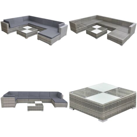 Salon de jardin 8 pcs avec coussins Résine tressée Gris - Salon De Jardin - Meubles De Jardin - Salon Extérieur - Set De Salon - Canapé D'angle - Home & Living