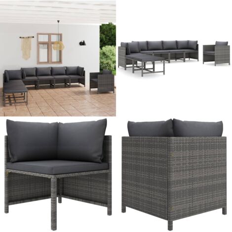Salon de jardin 8 pcs avec coussins Résine tressée Gris - Salon De Jardin - Mobilier De Jardin - Ensemble De Salon - Meubles De Jardin - Resin Tressée - Home & Living