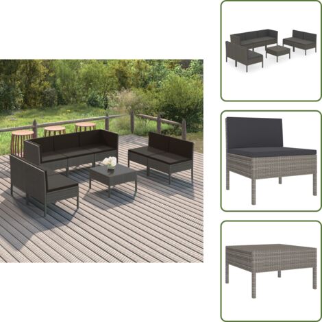 Salon de jardin 8 pcs avec coussins résine tressée gris - Salon De Jardin - Mobilier De Jardin - Set De Jardin - Meubles D'extérieurs - Terrasse