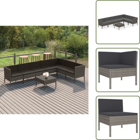 Salon de jardin 8 pcs avec coussins résine tressée gris - Salon De Jardin - Mobilier De Jardin - Set De Meubles De Jardin - Résine Tressée - Acier Enduit De Poudre