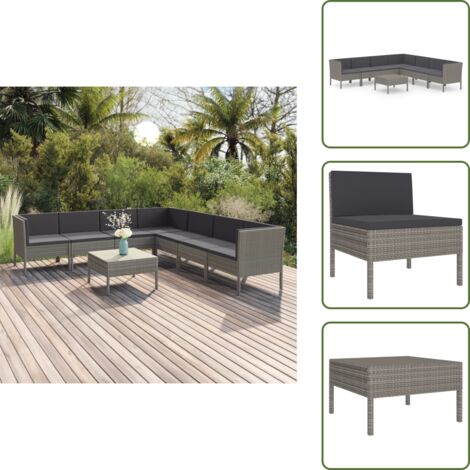 Salon de jardin 8 pcs avec coussins résine tressée gris - Salon De Jardin - Mobilier De Jardin - Set De Meubles De Jardin - Résine Tressée - Acier Enduit De Poudre
