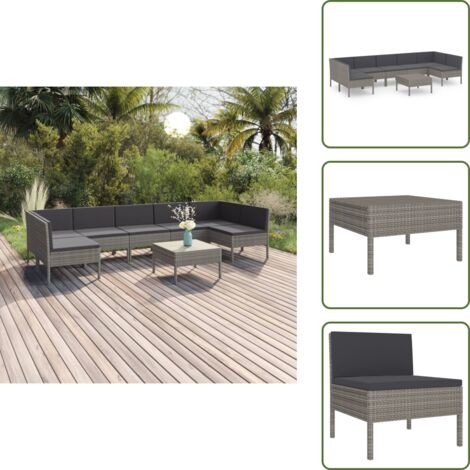Salon de jardin 8 pcs avec coussins résine tressée gris - Salon De Jardin - Mobilier De Jardin - Set De Salon De Jardin - Meubles D'extérieur - Résine Tressée