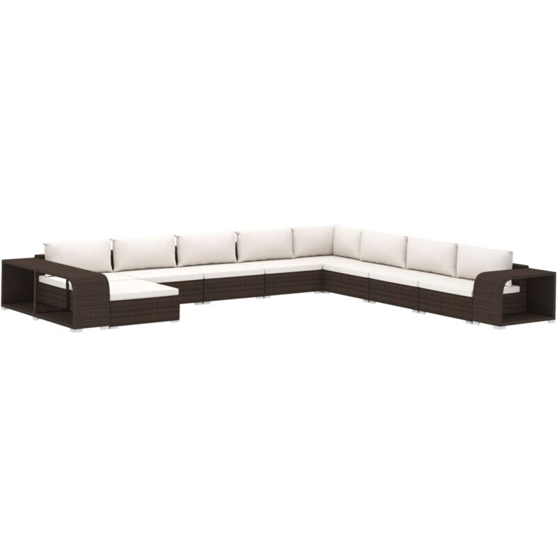 Salon de jardin 11 pcs avec coussins Résine tressée Marron Vidaxl