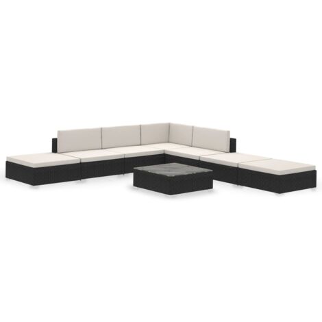 Vidaxl – Salon de jardin 8 pcs – Résine tressée noire – Coussins amovibles 6 cm – Ensemble modulaire pour extérieur durable