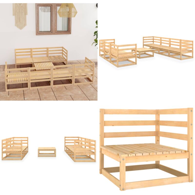 Salon de jardin 8 pcs bois de pin massif - Salon De Jardin - Mobilier De Jardin - Set De Salon De Jardin - Meubles En Bois - Bois De Pin - Home &