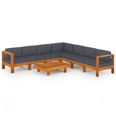 Salon de jardin 8 pcs Contemporain, Ensemble repas de jardin, avec coussins gris foncé Bois d'acacia OIB6744E