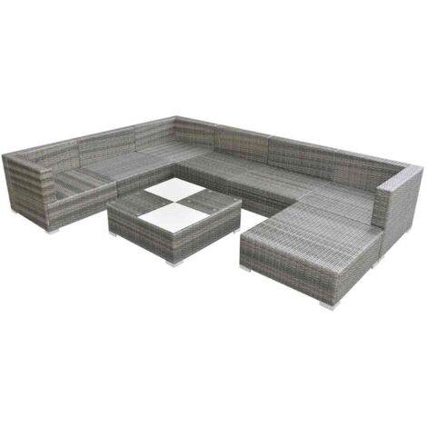 Salon de jardin 8 pcs Contemporain, Ensemble repas de jardin, avec coussins Résine tressée Gris OIB2985E
