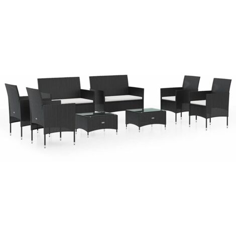 Salon de jardin 8 pcs Contemporain, Ensemble repas de jardin, avec coussins Résine tressée Noir OIB1502E