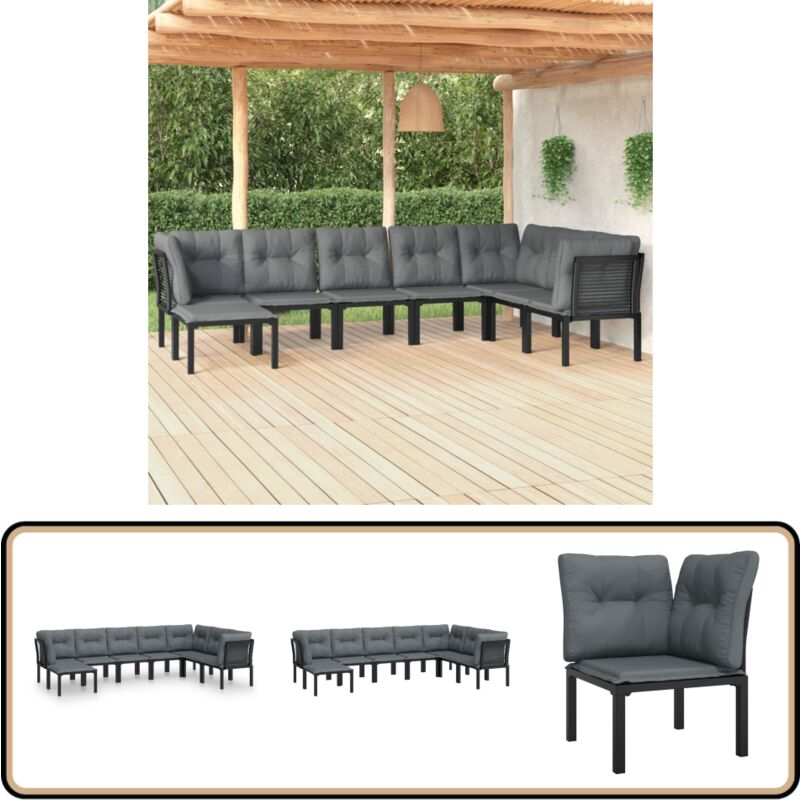 Salon de jardin 8 pcs noir et gris résine tressée - Salon De Jardin - Mobilier De Jardin - Set De Salon - Chaise De Jardin - Fauteuil De Jardin