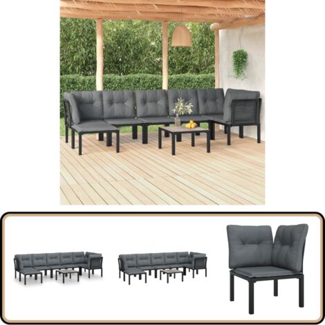 Salon de jardin 8 pcs noir et gris résine tressée - Salon De Jardin - Mobilier De Jardin - Set De Salon - Table Basse - Chaises De Jardin
