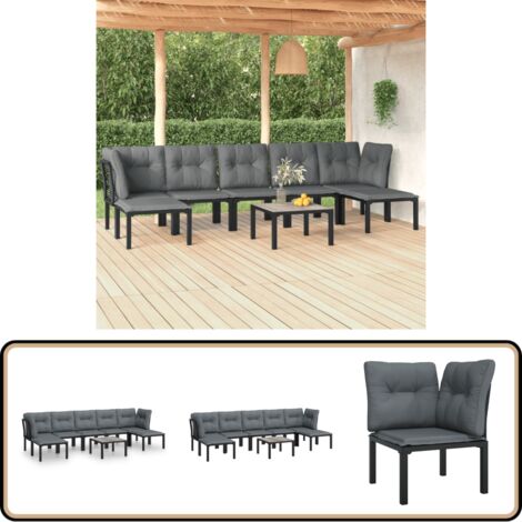 Salon de jardin 8 pcs noir et gris résine tressée - Salon De Jardin - Mobilier De Jardin - Set De Salon - Table Basse - Chaises De Jardin