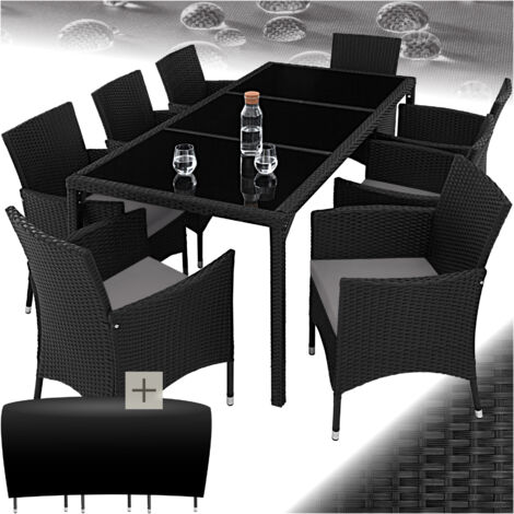 Tectake – Salon de jardin 8 personnes – Housse de protection incluse – Acier revêtu, coussins déhoussables – Table 195x91cm, fauteuils confortables