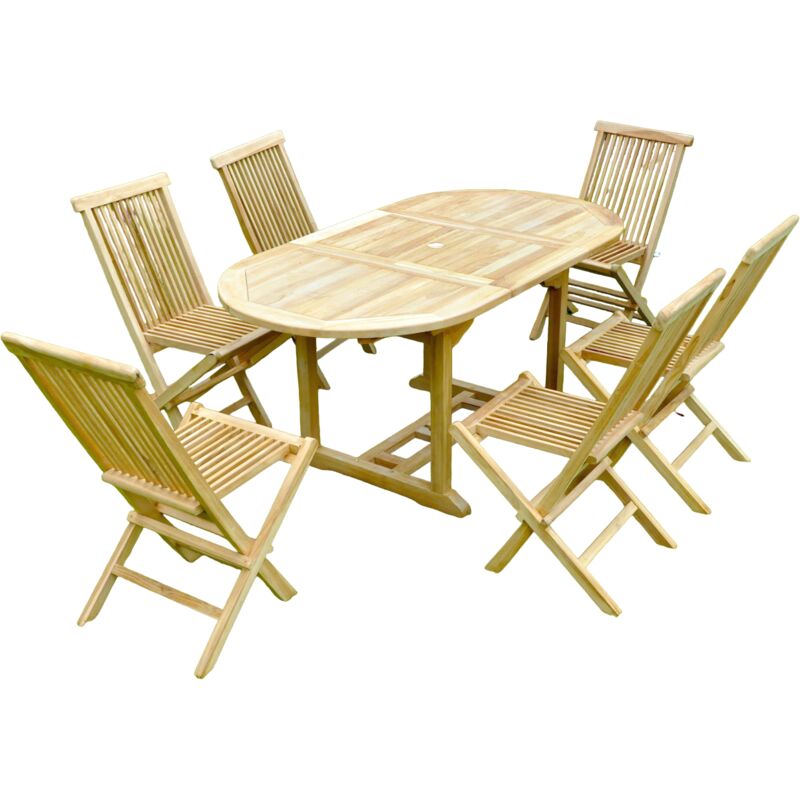 Concept-usine - kajang - salon de jardin extensible avec table ovale 6 places en teck