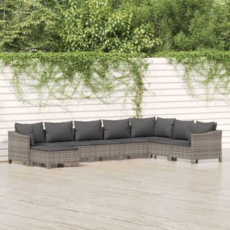 Salon de Jardin 8 Pièces Modulable Gris - Canapés d'Angle + Centraux + Pouf - Résine Tressée et Acier Revêtu