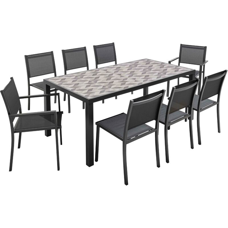 Ensemble table de jardin et 8 assises en aluminium et céramique - Tivoli - Gris