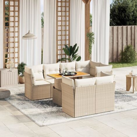 Salon de Jardin 8 Places en Résine Tressée Beige avec Table Modulable et Coussins Lavables - Ensemble Canapé d'Extérieur Modulaire avec Plateau Réglable